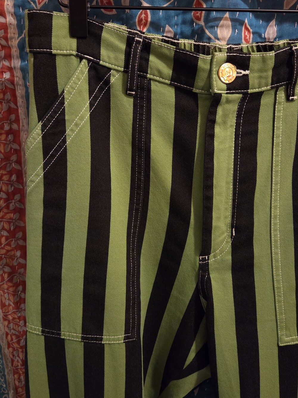 Big Bud Press sz M Black Striped Work Pants in Bright Olive - Picture 6 of 8